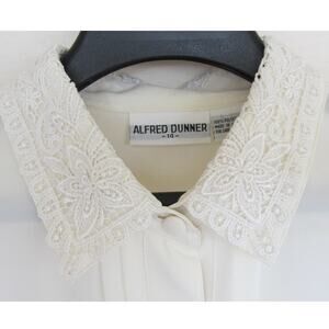 Alfred Dunner Size 14 Ivory Lace Collared Button-Down Blouse